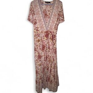 Zesica Boho Floral V-Neck Maxi Dress - Pink Ivory 2XL